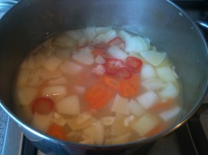 Stock and veg simmering